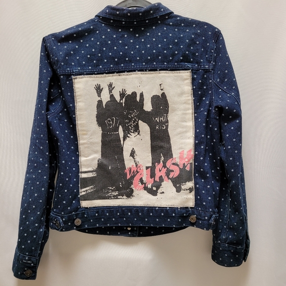 Liz Claiborne Denim Jacket with Band Graphic - Picture 2 of 6